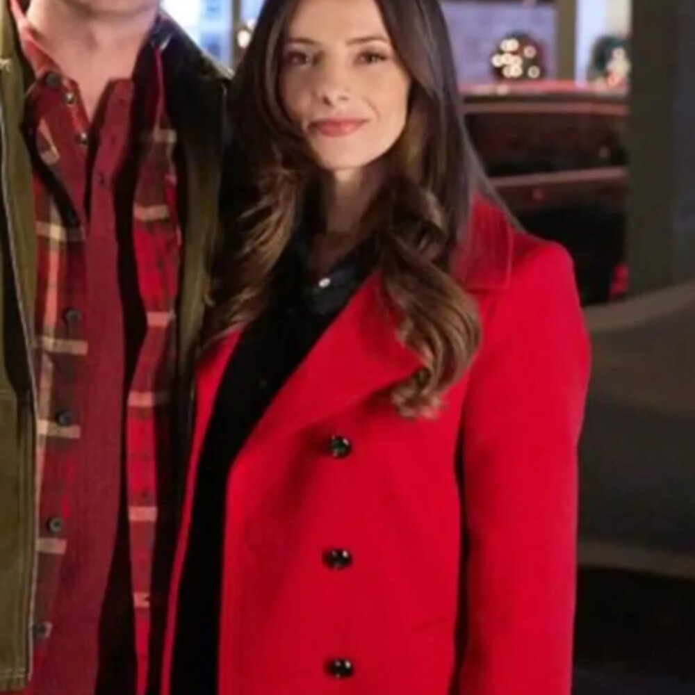 Rose Demonte Movie Deck the Walls 2024 Ashley Greene Red Wool Coat For Women